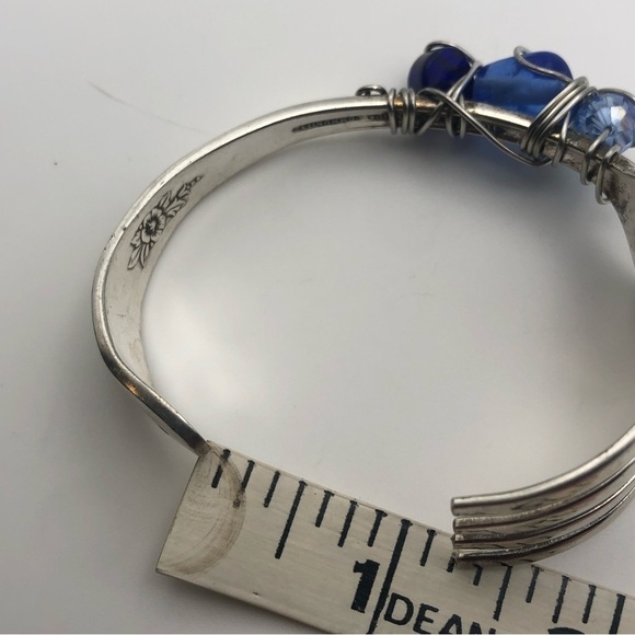 VTG Curved Fork Cutlery Bracelet w Wire Wrapped Glass Bead Accents 7” C & 2” D - Picture 10 of 10